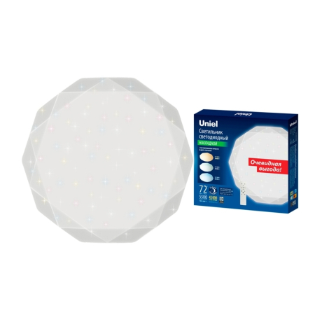 677345 Cветильник светодиодный накладной. Диммируемый. Пульт ДУ (в/к). Теплый свет(3000К)/Белый свет(4000К)/Дневной свет(6500К). 5300Лм. TM Uniel (UL-00011354)