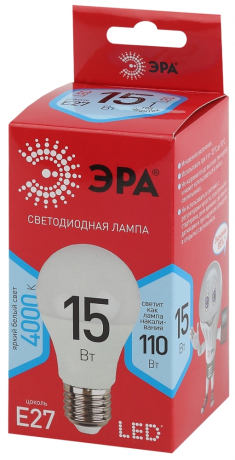 Лампа светодиодная ЭРА E27 15W 4000K матовая A60-15W-840-E27 R Б0046356 