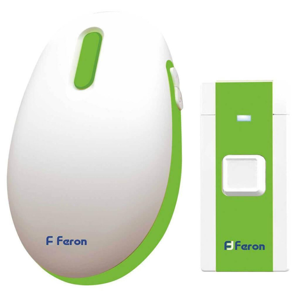 Звонок дверной беспроводной Feron E-375 Электрический 36 мелодии белый зеленый с питанием от батареек 23688 чай зеленый подари чай с чабрецом листовой с добавками 50 г