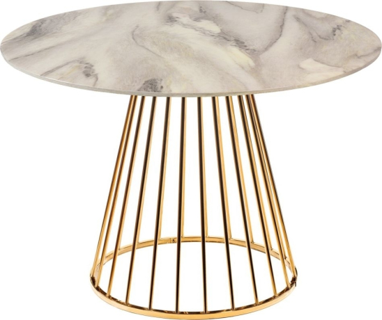 Стол Liverpool диам.100см, керамогранит белый мрамор с золотистыми ножками Bradex Home 761829