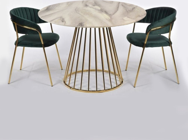 Стол Liverpool диам.100см, керамогранит белый мрамор с золотистыми ножками Bradex Home 761829