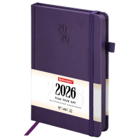 Нарушена упаковка!  <795500> Ежедневник датированный 2026, А5, 138х213 мм, BRAUBERG "Plain", под кожу, резинка, держатель для ручки, фиолетовый, 117509