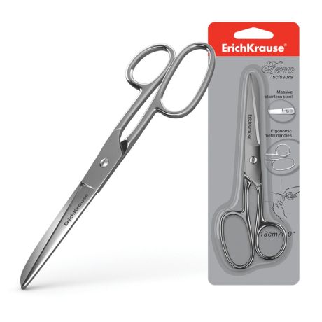 Ножницы ERICH KRAUSE "Ferro", 180 мм, серебристые, в картонной упаковке с европодвесом, 14852 (231608)