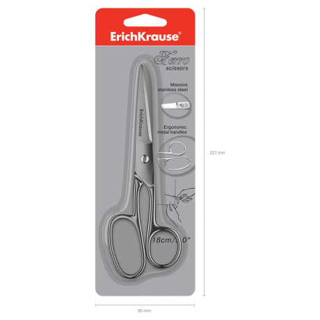 Ножницы ERICH KRAUSE "Ferro", 180 мм, серебристые, в картонной упаковке с европодвесом, 14852 (231608)