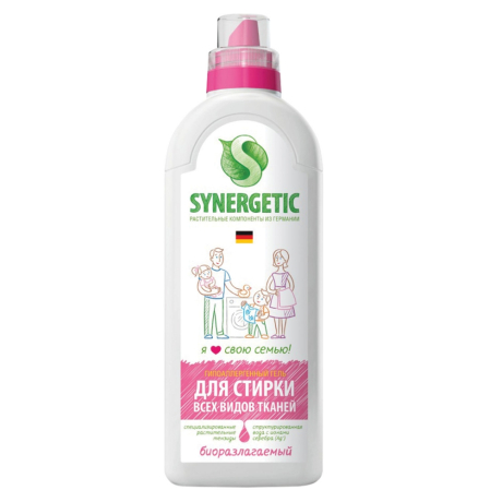 Гель для стирки универсальный 1 л SYNERGETIC ГИПОАЛЕРГЕННЫЙ, биоразлагаемый, 109100 (605563)