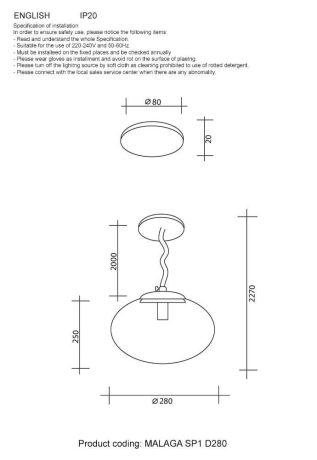 Подвесной светильник Crystal Lux Malaga SP1 D280 Cooper 