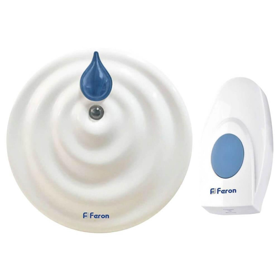 Звонок дверной беспроводной Feron E-374 Электрический 36 мелодии белый синий с питанием от батареек 23687 жен костюм спортивный шалфей синий р 50