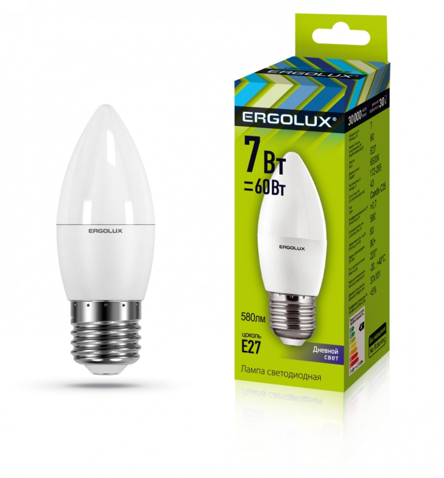 Светодиодная лампа E27 7W 6500K (холодный) C35 Ergolux LED-C35-7W-E27-6K (13299) ручной миксер ergolux