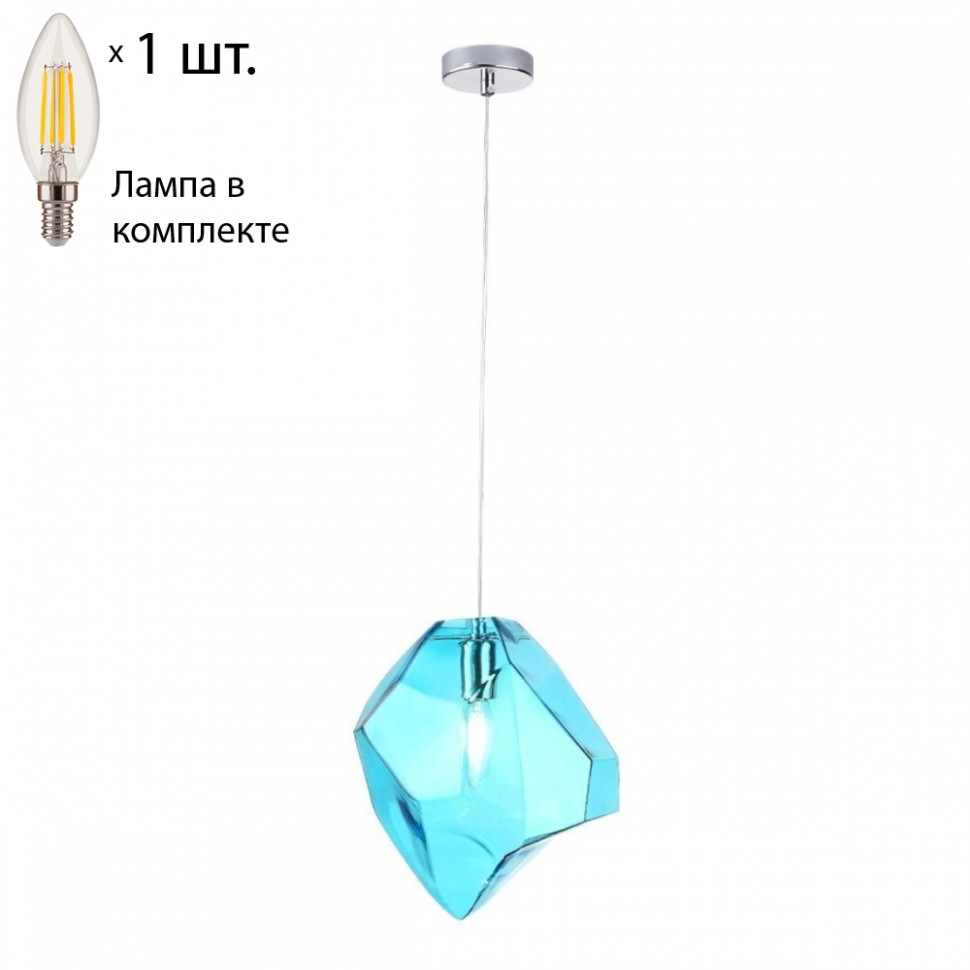 Подвесной светильник с лампочкой CRYSTAL LUX NUESTRO SP1 CHROME/BLUE+Lamps