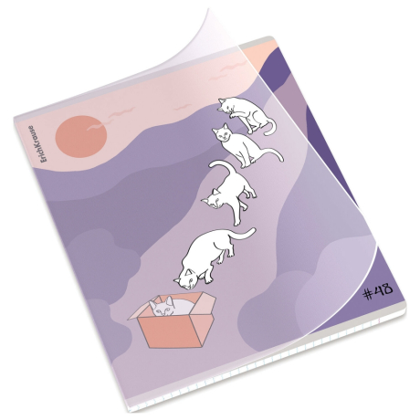 Нарушена упаковка!  <797132> Тетрадь обложка пластик, А5, 48 л., скоба, клетка, ERICH KRAUSE, "Cat Day" (микс в спайке), 54159 (405267)