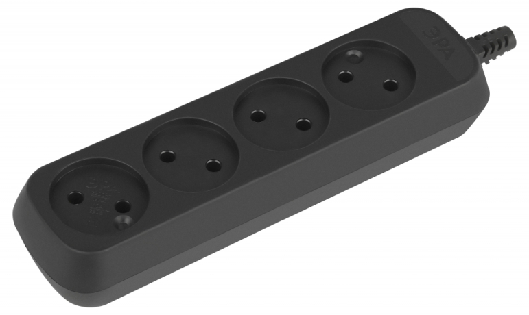 Колодка ЭРА  4 розетки без зазeмления черная 695057