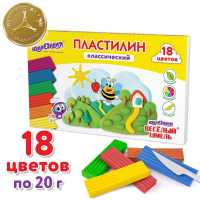 Нарушена упаковка!  <369960> Пластилин классический ЮНЛАНДИЯ "ВЕСЁЛЫЙ ШМЕЛЬ", 18 цветов, 360 грамм, стек, ВЫСШЕЕ КАЧЕСТВО, 106432 (106432)