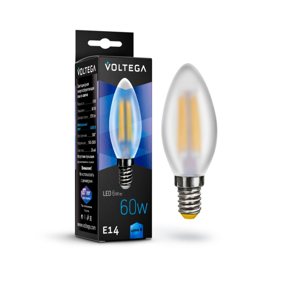 Филаментная светодиодная лампа E14 6W 4000К (белый) Crystal Voltega 7045 - фото 1