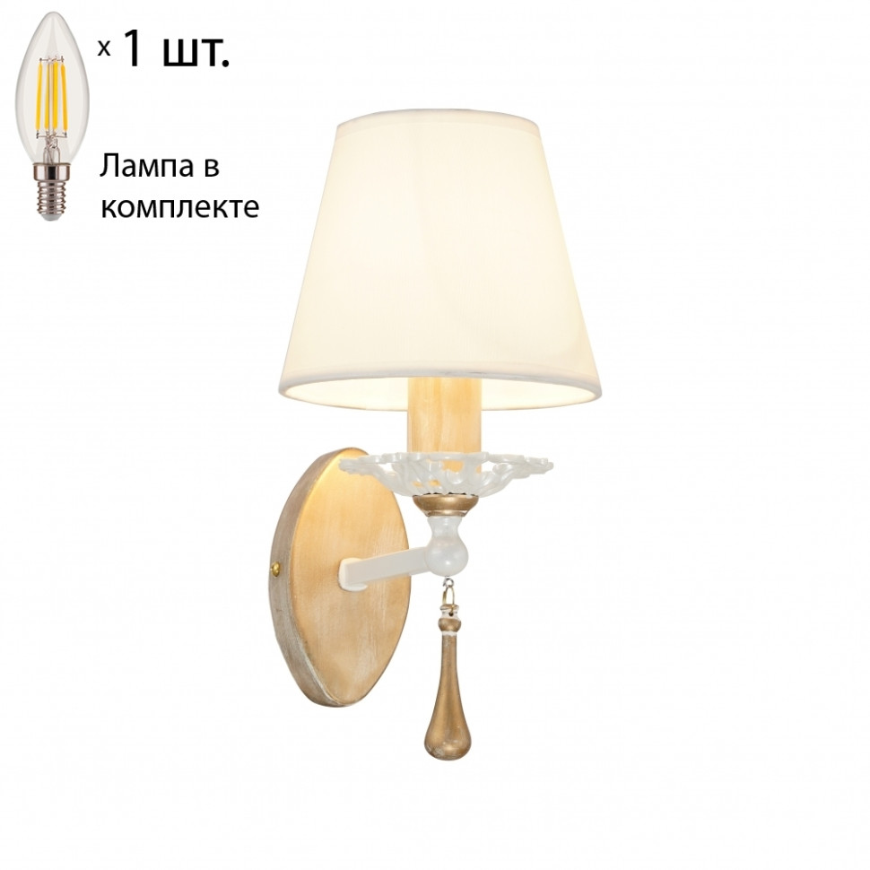Бра с лампочкой от Lustrof Силена 2635-519388, цвет белый и античное золото 2635-1W-Lustrof - фото 1