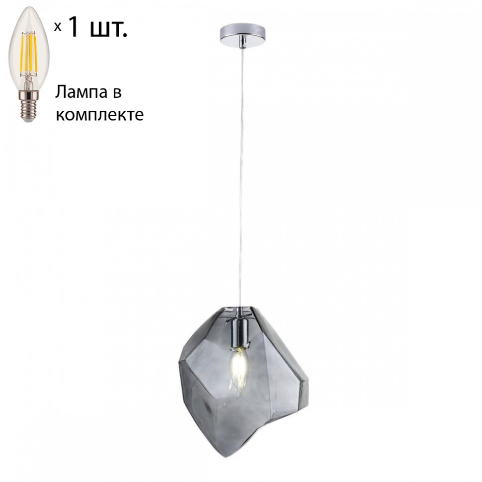 Подвесной светильник с лампочкой CRYSTAL LUX NUESTRO SP1 CHROME/SMOKE+Lamps