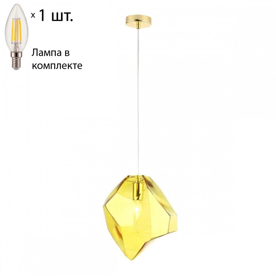 Подвесной светильник с лампочкой CRYSTAL LUX NUESTRO SP1 GOLD/AMBER+Lamps