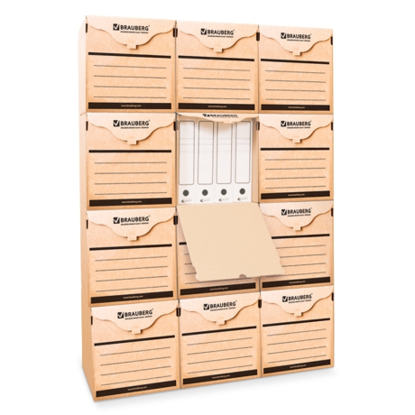 Нарушена упаковка!  <199255> Короб архивный (330х310х340 мм) фронтальная загрузка для регистраторов/накопителей, липучка, гофрокартон, BRAUBERG, 122033 (122033)