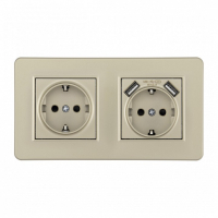 Розетка с заземлением и со шторкой и 2хUSB Arte Milano SET16-2 SET16-2-47-1-40-1 shampan