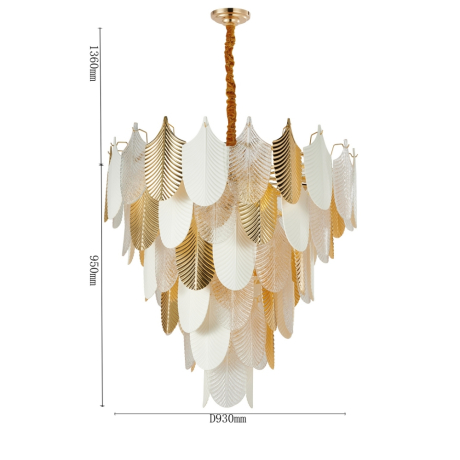 Люстра золотого цвета с декоративными элементами из белого фарфора, полупрозрачного стекла и золотого металла для 37 ламп Е14 от GETOGAZOV FAMILY 