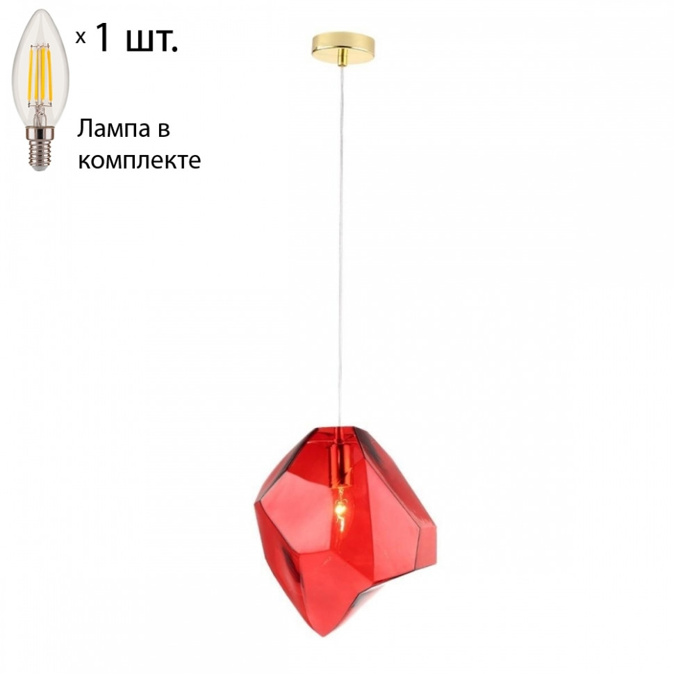 Подвесной светильник с лампочкой CRYSTAL LUX NUESTRO SP1 GOLD/RED+Lamps