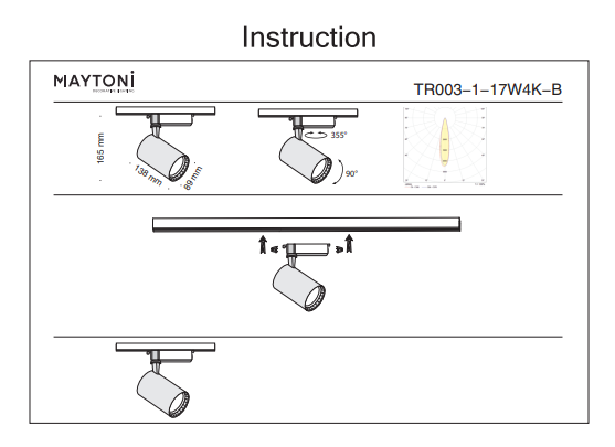 Однофазный LED светильник 17W 4000К для трека Maytoni Track TR003-1-17W4K-B