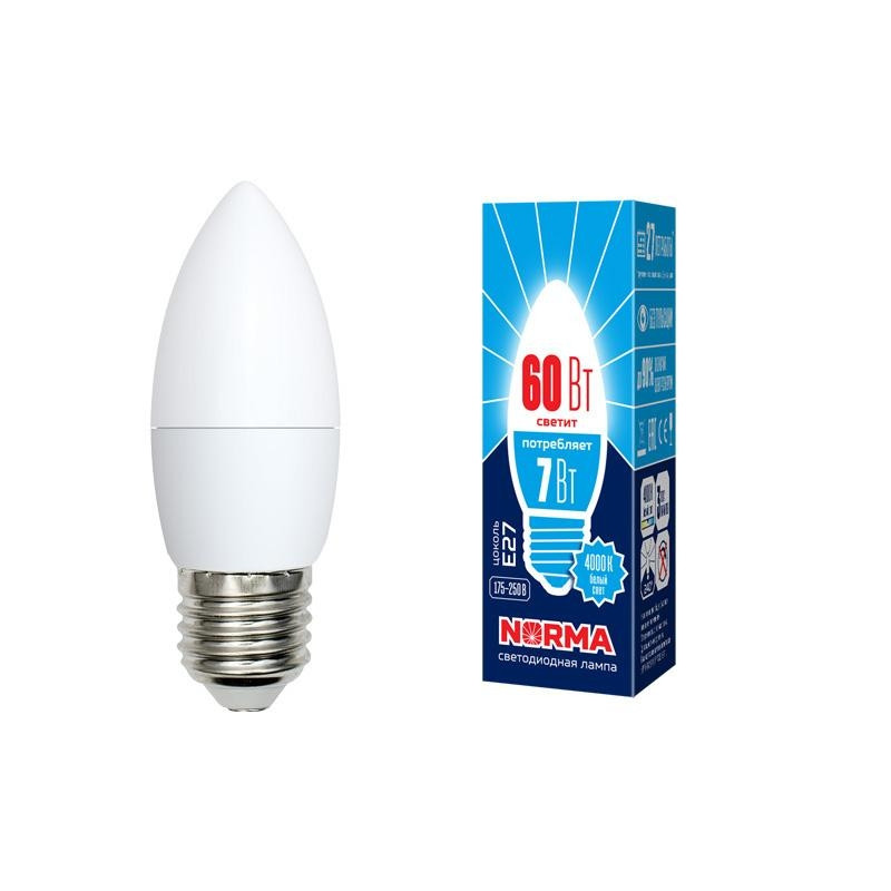Светодиодная лампа E27 7W 4000K (белый) Norma Volpe LED-C37-7W/NW/E27/FR/NR (UL-00003798) LED-C37-7W/NW/E27/FR/NR картон - фото 2