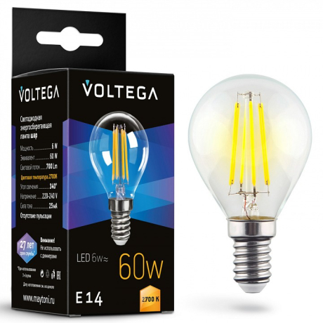 Лампа светодиодная Voltega Globe 6W E14 6Вт 2700K 7212 