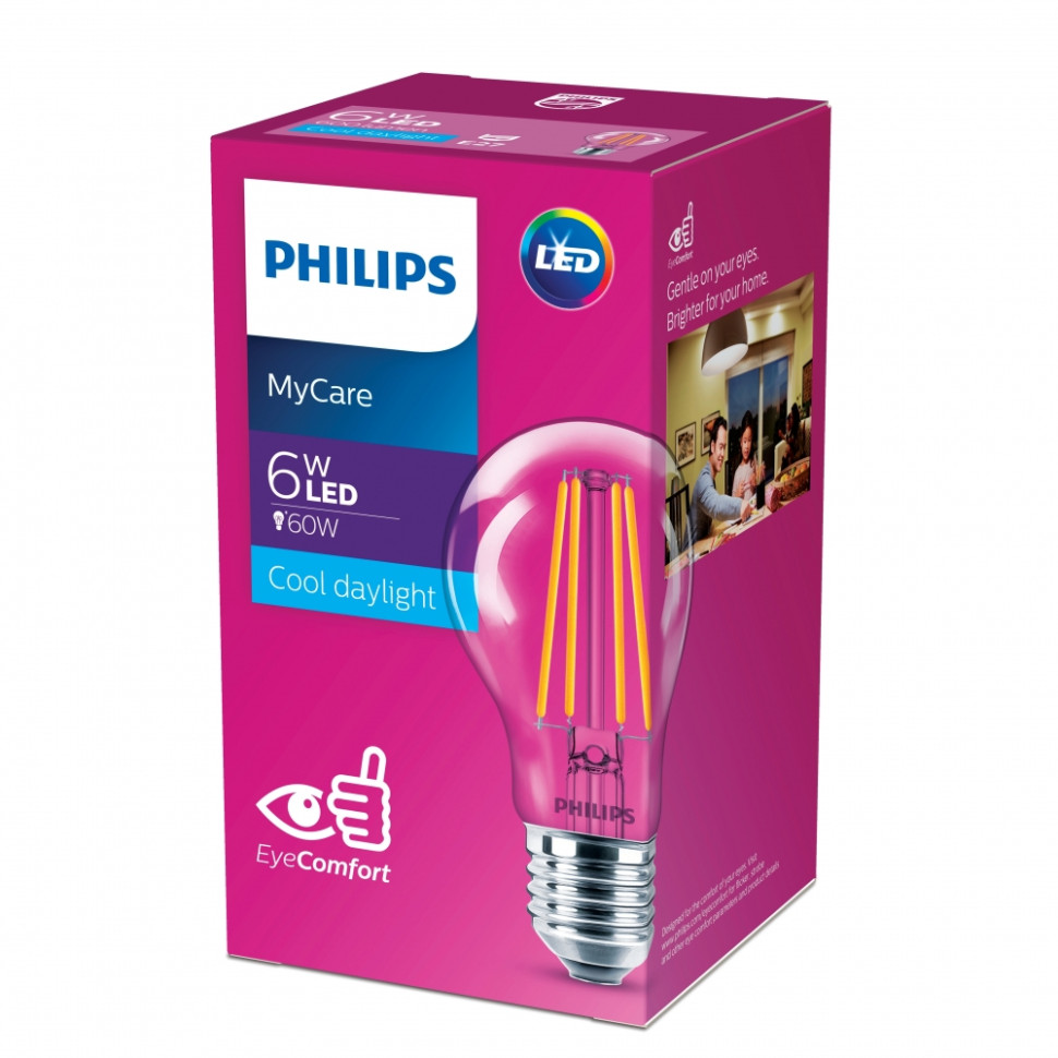 Филаментная светодиодная лампа E27 6W 6500K (холодный) A60 LEDClassic Philips (Б0047443)
