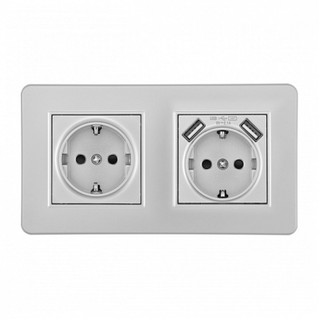 Розетка с заземлением и со шторкой и 2хUSB Arte Milano SET16-2 SET16-2-47-1-40-1 silver 