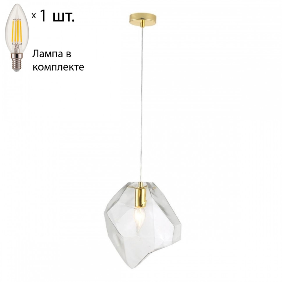 Подвесной светильник с лампочкой CRYSTAL LUX NUESTRO SP1 GOLD/TRANSPARENT+Lamps