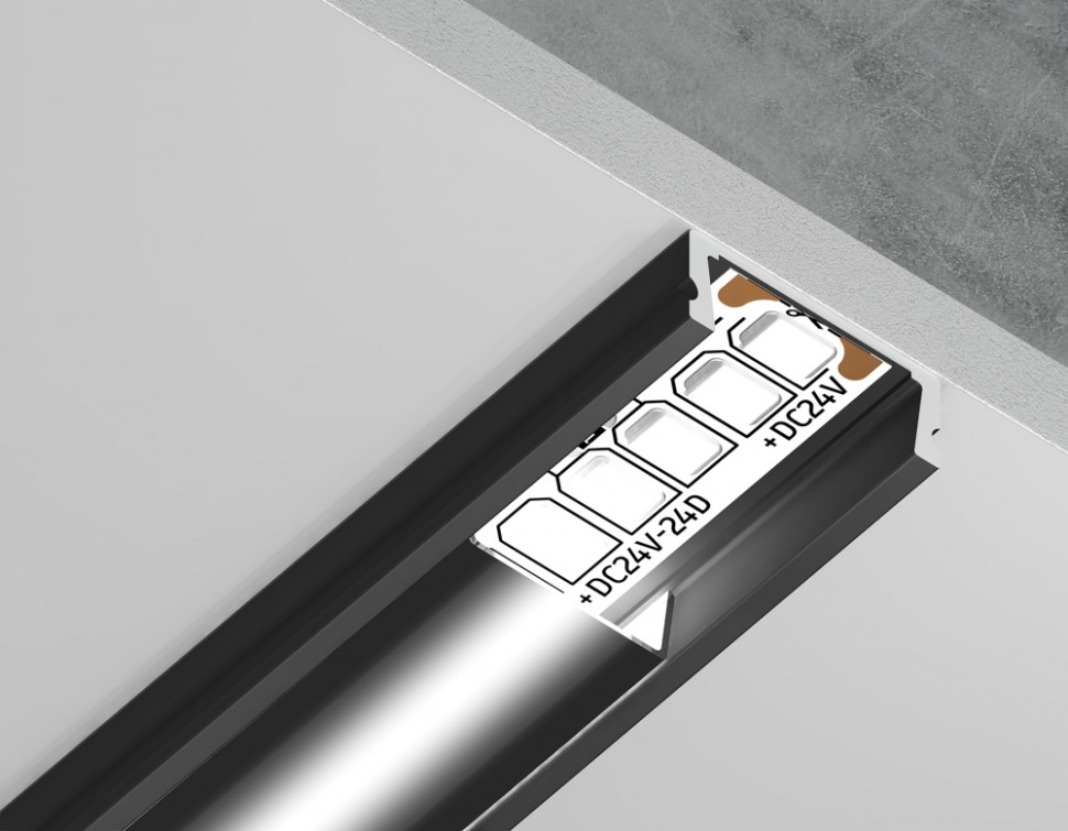 Алюминиевый профиль накладной 15.5*6 для светодиодной ленты до 11мм Ambrella light ILLUMINATION Alum GP1700BK/BK, цвет черный, черный рассеиватель