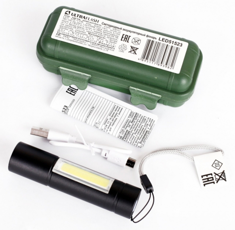 Нарушена упаковка!  <392224> Ultraflash LED51523  (фонарь акк 4В, черн., 2LED, 3 Вт, 3 реж, USB, бокс са)