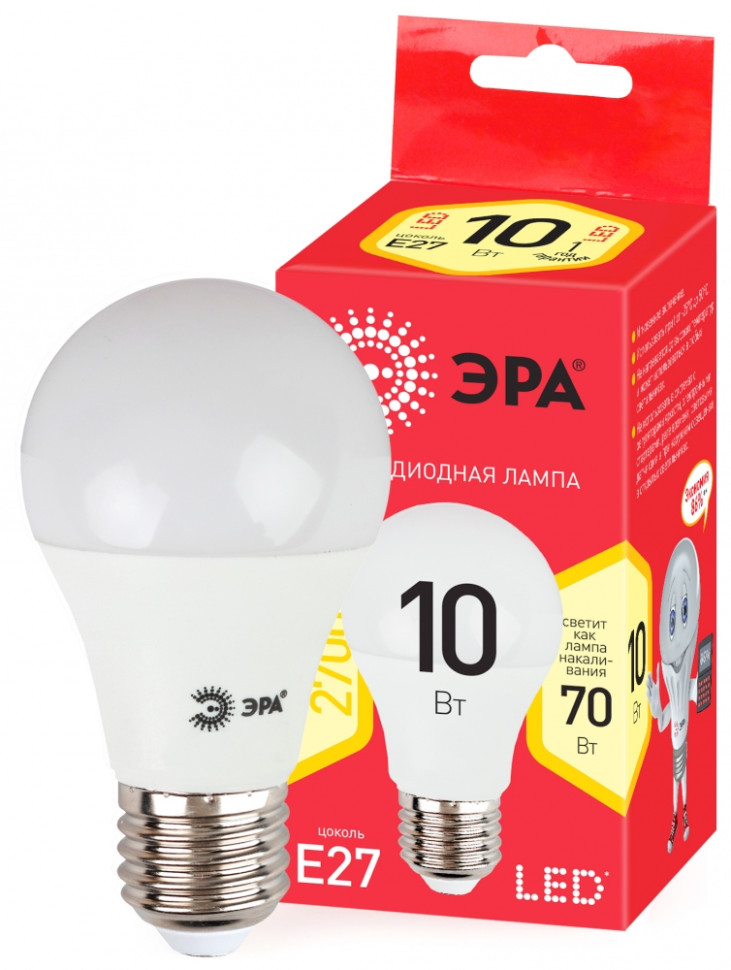 Светодиодная лампа E27 10W 2700К (теплый) Эра ECO LED A60-10W-827-E27 (Б0028006) - фото 4