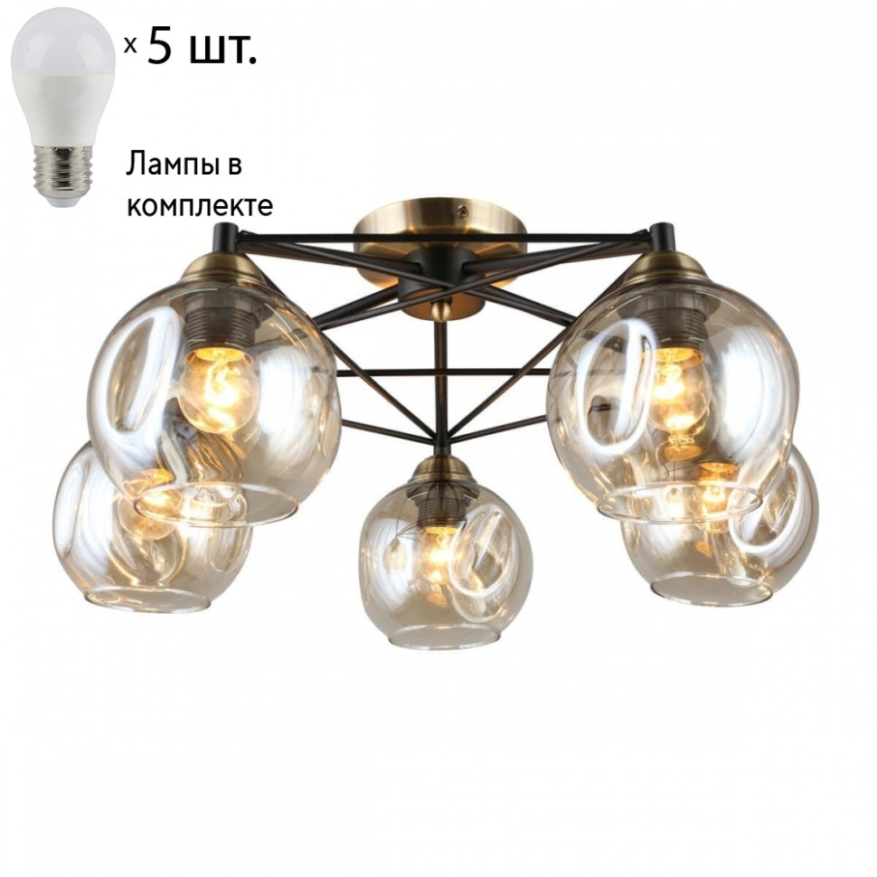 Люстра потолочная с лампочками Omnilux OML-93507-05+Lamps, цвет бронза OML-93507-05+Lamps - фото 1
