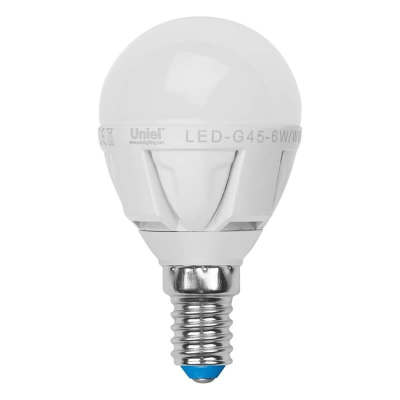 Светодиодная лампа E14 6W 4500K (белый) Palazzo Uniel LED-G45-6W-NW-E14-FR ALP01WH (7903) LED-G45-6W/NW/E14/FR ALP01WH пластик - фото 1