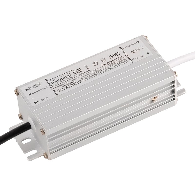 Драйвер для светодиодной ленты 12V, 40W, IP67 General GDLI-40-IP67-12 (513200)