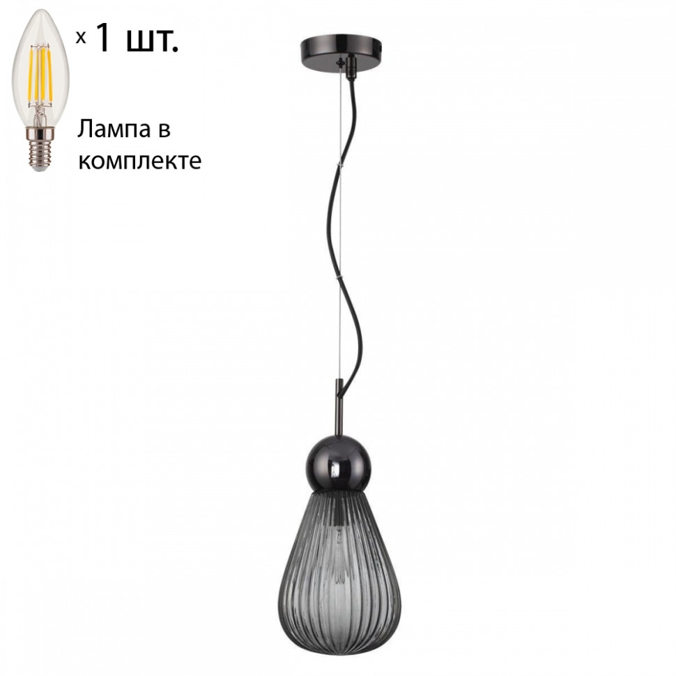 Подвесной светильник Odeon Elica с лампочкой 5417/1+Lamps E14 Свеча, цвет черный 5417/1+Lamps E14 Свеча - фото 1
