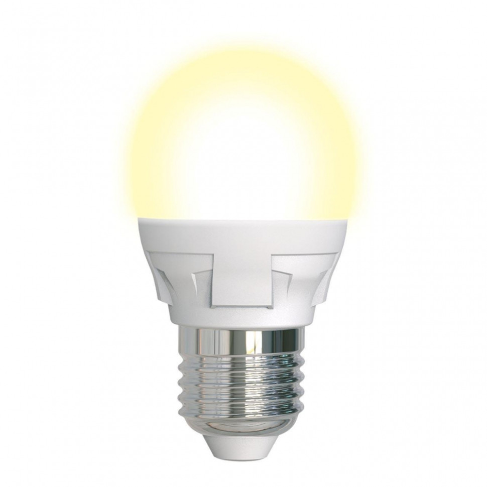 Диммируемая светодиодная лампа E27 7W 3000K (теплый) Uniel LED-G45 7W-3000K-E27-FR-DIM PLP01WH (UL-00004303), цвет серый