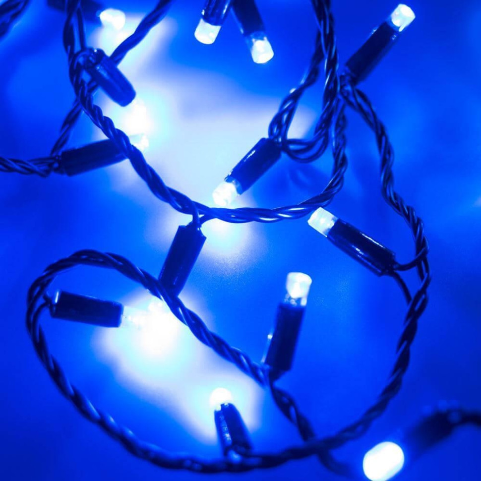световая гирлянда новогодняя led уличная карниз 100l белый провод 6740 3 м синий 10м. Уличная гирлянда нить синий свет Ardecoled 230V ARD-String-Classic-10000-Black-100Led-Flash Blue (25803)
