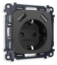 Розетка с заземлением и 2хUSB type A, без рамки Ambrella Volt OMEGA MO909010