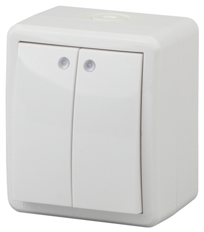 Выключатель двухклавишный с подсветкой ЭРА  10AX 250V IP54 11-1405-01 169492