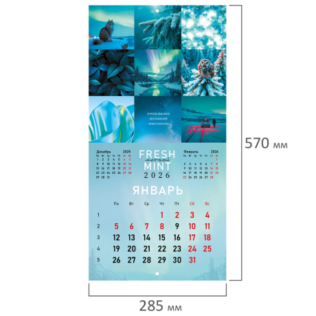 Нарушена упаковка!  <842863> Календарь настенный перекидной 2026 г., BRAUBERG, 12 листов, 28,5х28,5 см, "Color set", 116936 