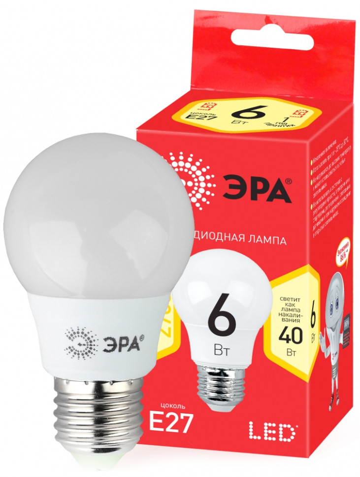 Светодиодная лампа E27 6W 2700К (теплый) Эра ECO LED A55-6W-827-E27 (Б0028008) - фото 2