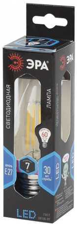 Лампа светодиодная филаментная ЭРА E27 7W 4000K прозрачная F-LED B35-7W-840-E27 Б0027951 