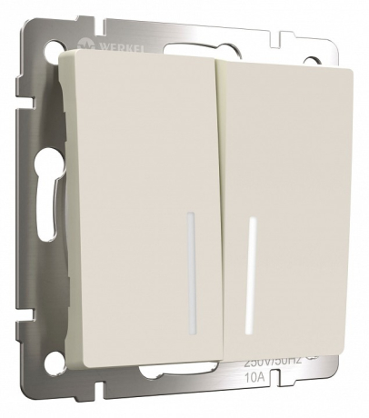 Выключатель проходной двухклавишный с подсветкой без рамки Werkel айвори матовый W1122162 