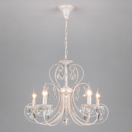 Подвесная люстра Eurosvet Alda 3305/5 белый с золотом/прозрачный хрусталь Strotskis 