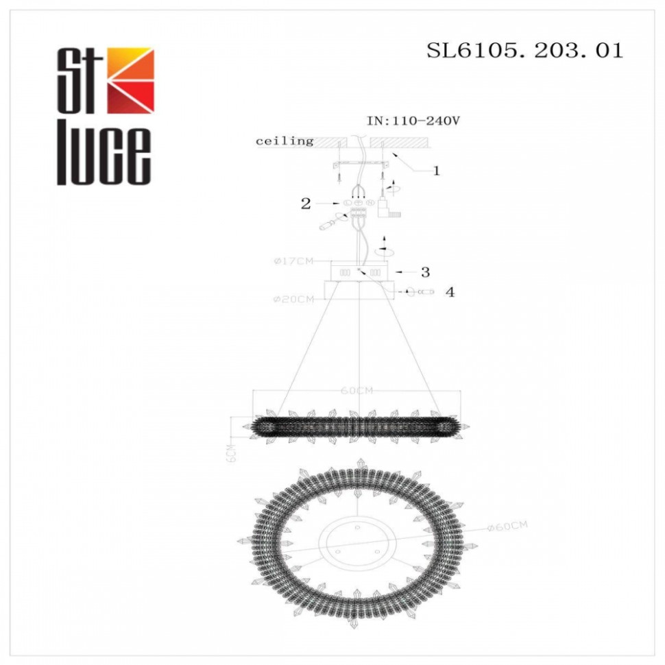 Подвесная димируемая люстра с пультом ДУ ST-Luce Lucchero SL6105.203.01, цвет золотистый - фото 2