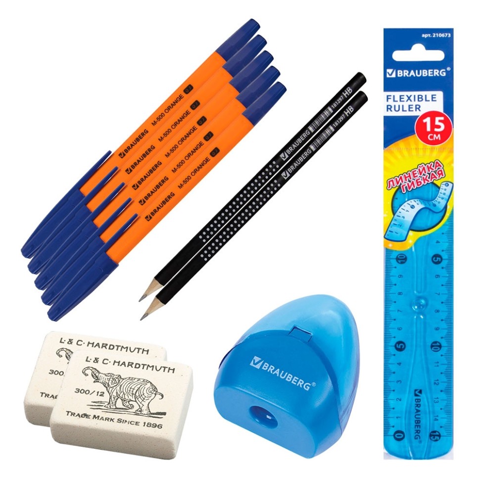 Набор для Goods: пенальный набор шариковая ручка 5 шт, + простой карандаш 2 шт. + ластик 2 шт. + точилка с контейнером 1 шт. + линейка 15 см 1 шт