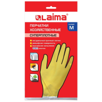 Нарушена упаковка!  <219074> Перчатки хозяйственные латексные LAIMA "Премиум", МНОГОРАЗОВЫЕ, хлопчатобумажное напыление, суперплотные, M (средний), 600571 (600571)