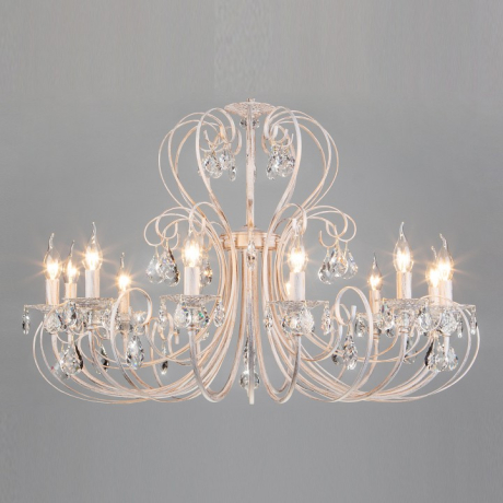 Подвесная люстра Eurosvet Alda 3305/12 белый с золотом/прозрачный хрусталь Strotskis 